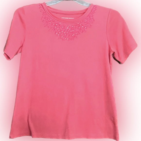 💥Embroidery Rhinestone Blouse Short Sleeve Allison Daley Short Sleeve Small - Picture 1 of 7
